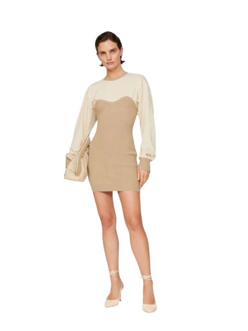 Hervé Léger - Ribbed Knit Sweatshirt Dress Bodycon Mini Long Sleeve Sz M